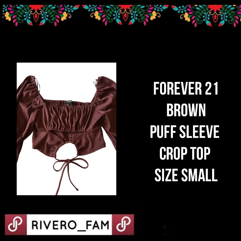 FOREVER 21 | BROWN | PUFF SLEEVE CROP TOP |  SIZE SMALL
